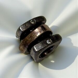 Elegant solid stamped .585 black gold w rose gold and 6 CZ’s spacer